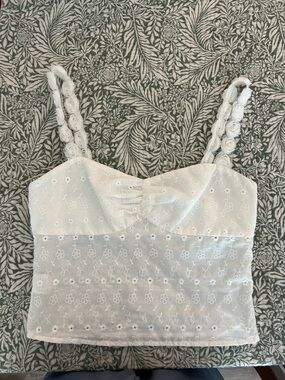 Princess Polly White Eyelet Rosette Strap Cropped Camisole